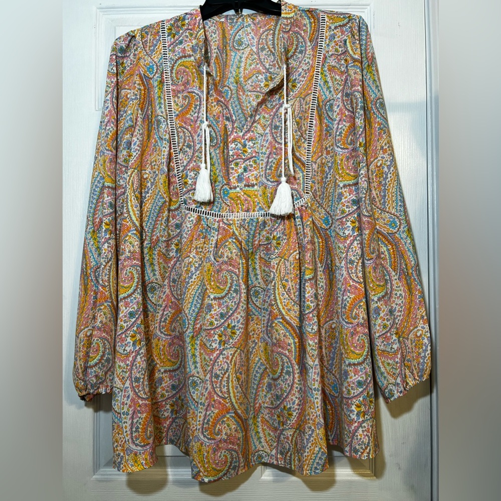 SHEIN curve NWOT Pastel & Paisley Babydoll Top with Bubble Sleeves Sz 3z